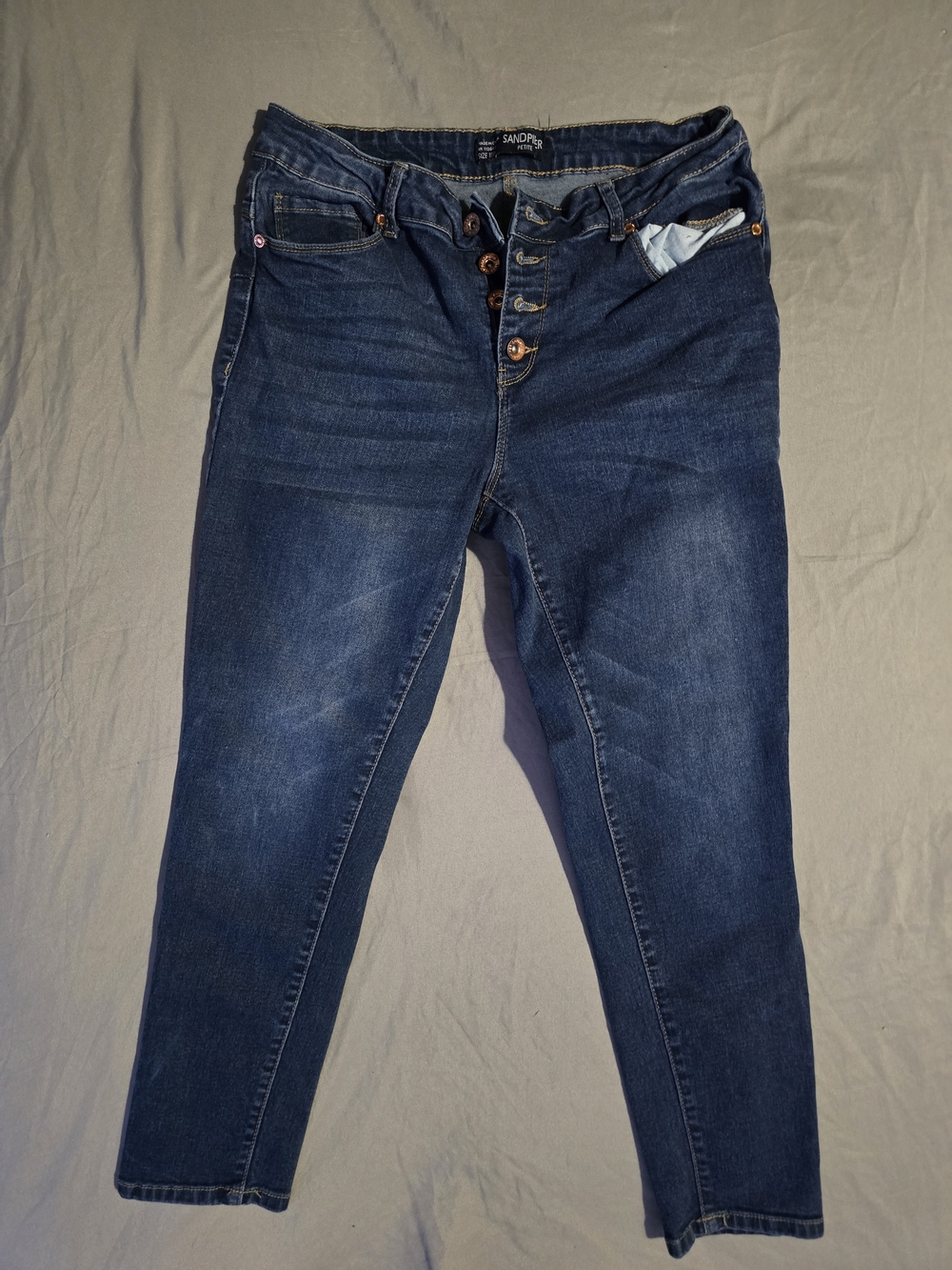 Sandpler Women's Dark Blue Button-Fly Skinny Jeans